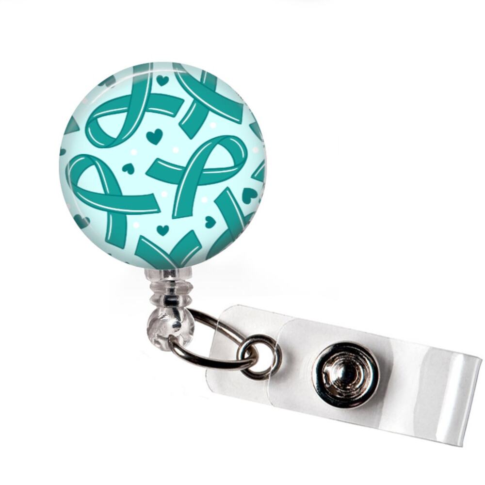 PTSD Awareness Badge Reel Teal Ribbon Mental Health ID Holder